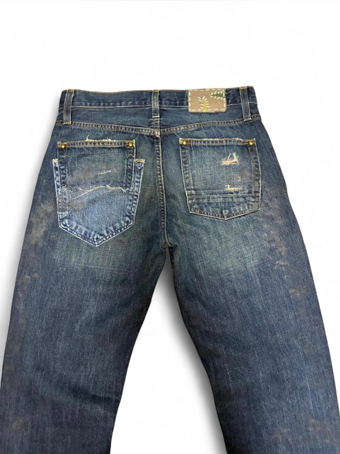 Double Pocket Scribble Repair Jeans w/ Studs