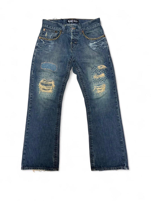 Sashiko repaired Jeans with Studs