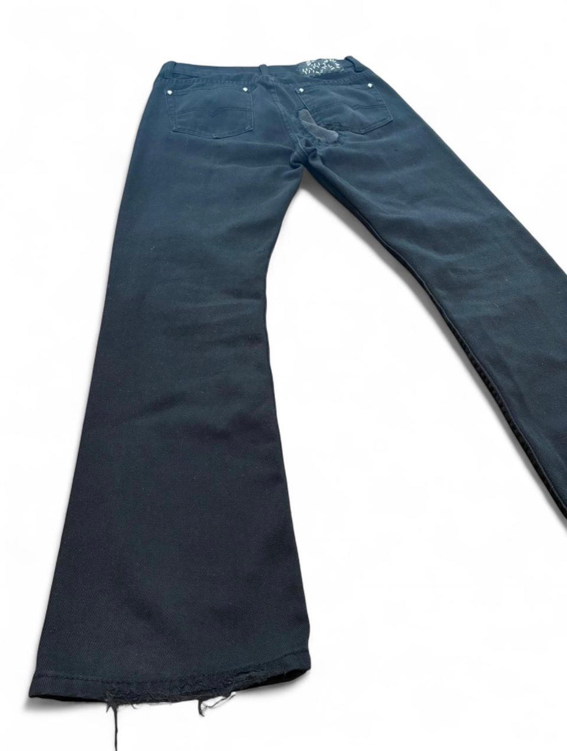 Sashiko Repaired Black Jeans with Brown Corduroy Patches