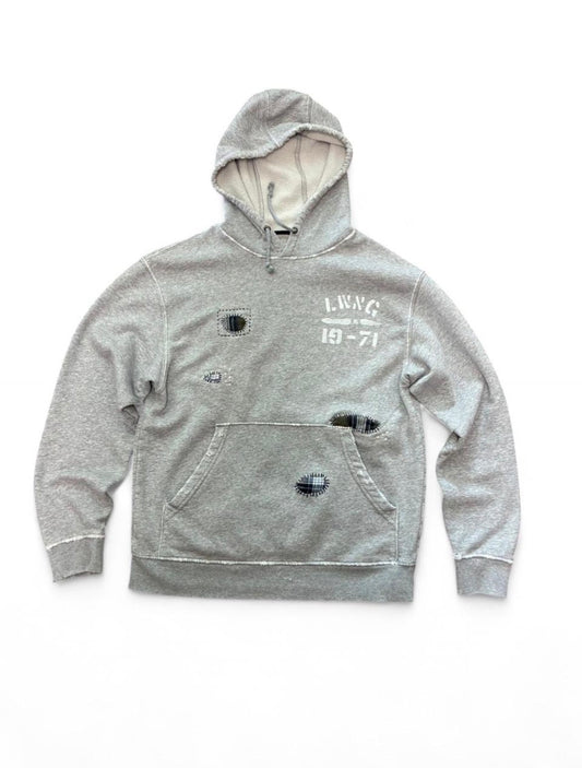Sashiko Repaired Hoodie with Flannel Patches