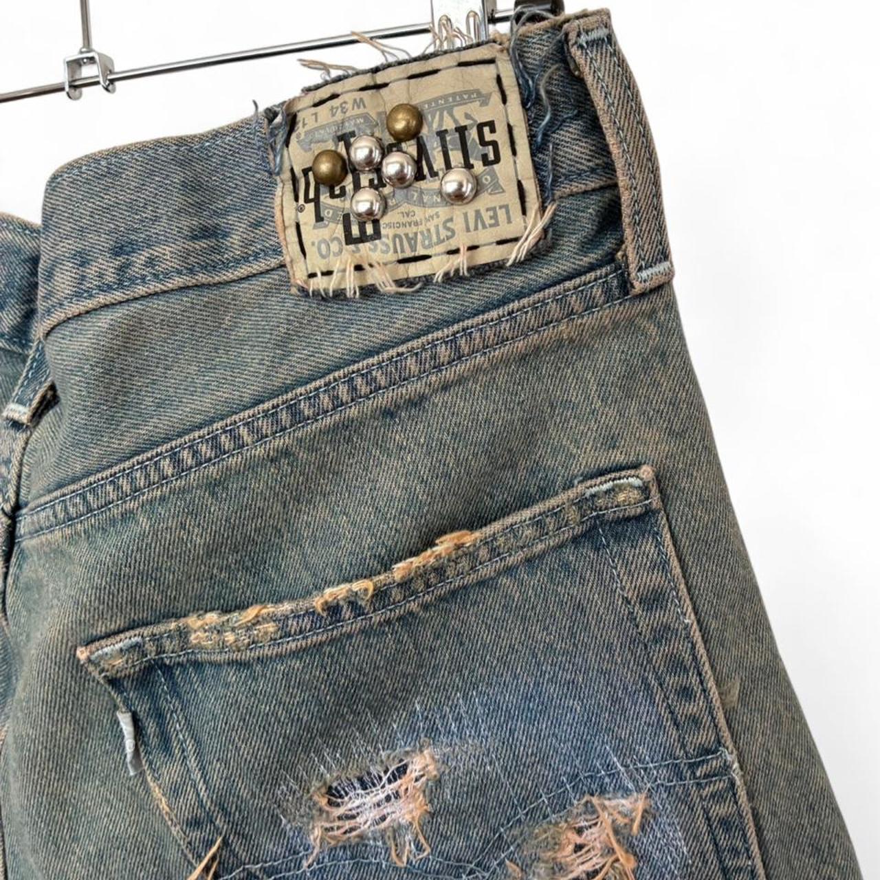 Sashiko Boro Repaired Tattered Baggy Jean Shorts
