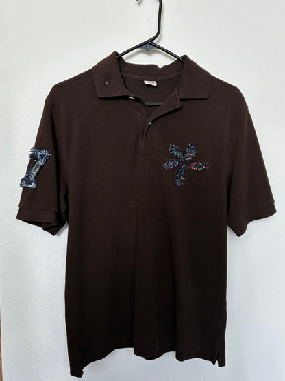 Brown Polo W/ Flower Embroidery and Repairs