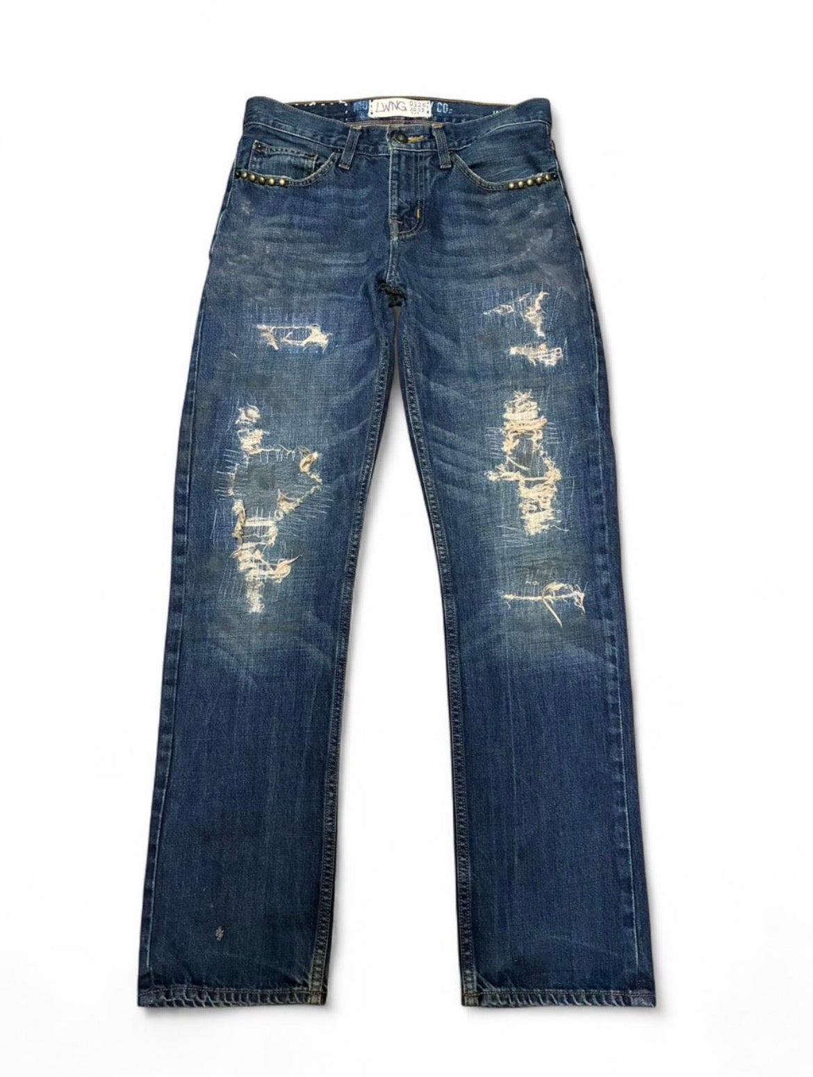Double Pocket Scribble Repair Jeans w/ Studs