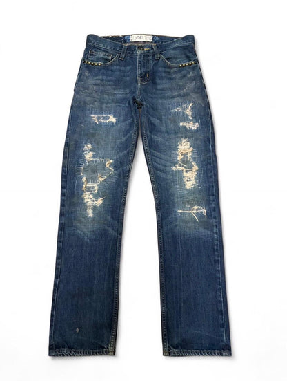 Double Pocket Scribble Repair Jeans w/ Studs