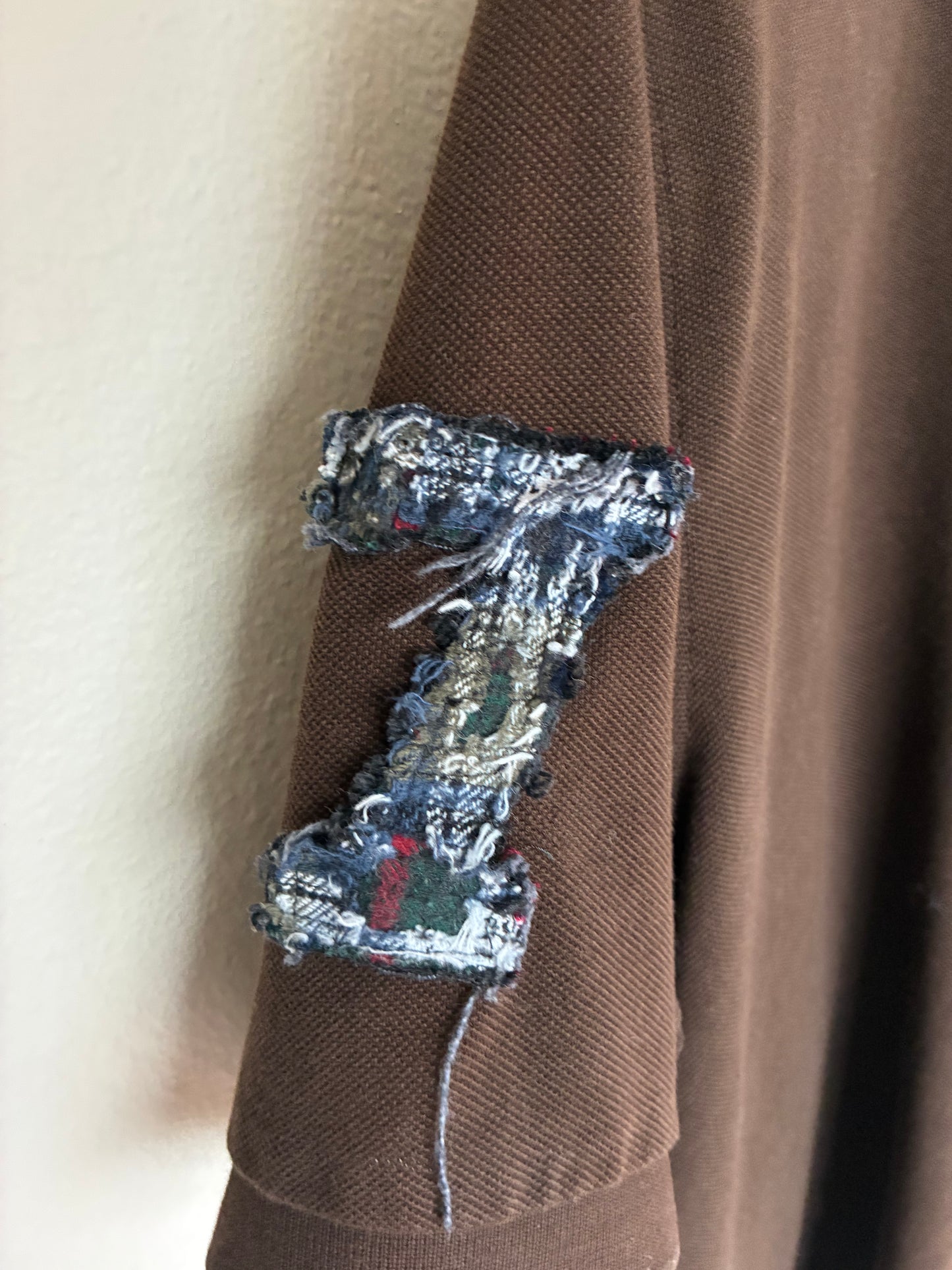 Brown Polo W/ Flower Embroidery and Repairs