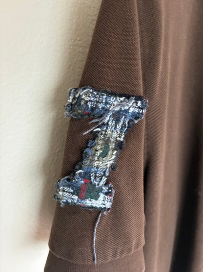Brown Polo W/ Flower Embroidery and Repairs