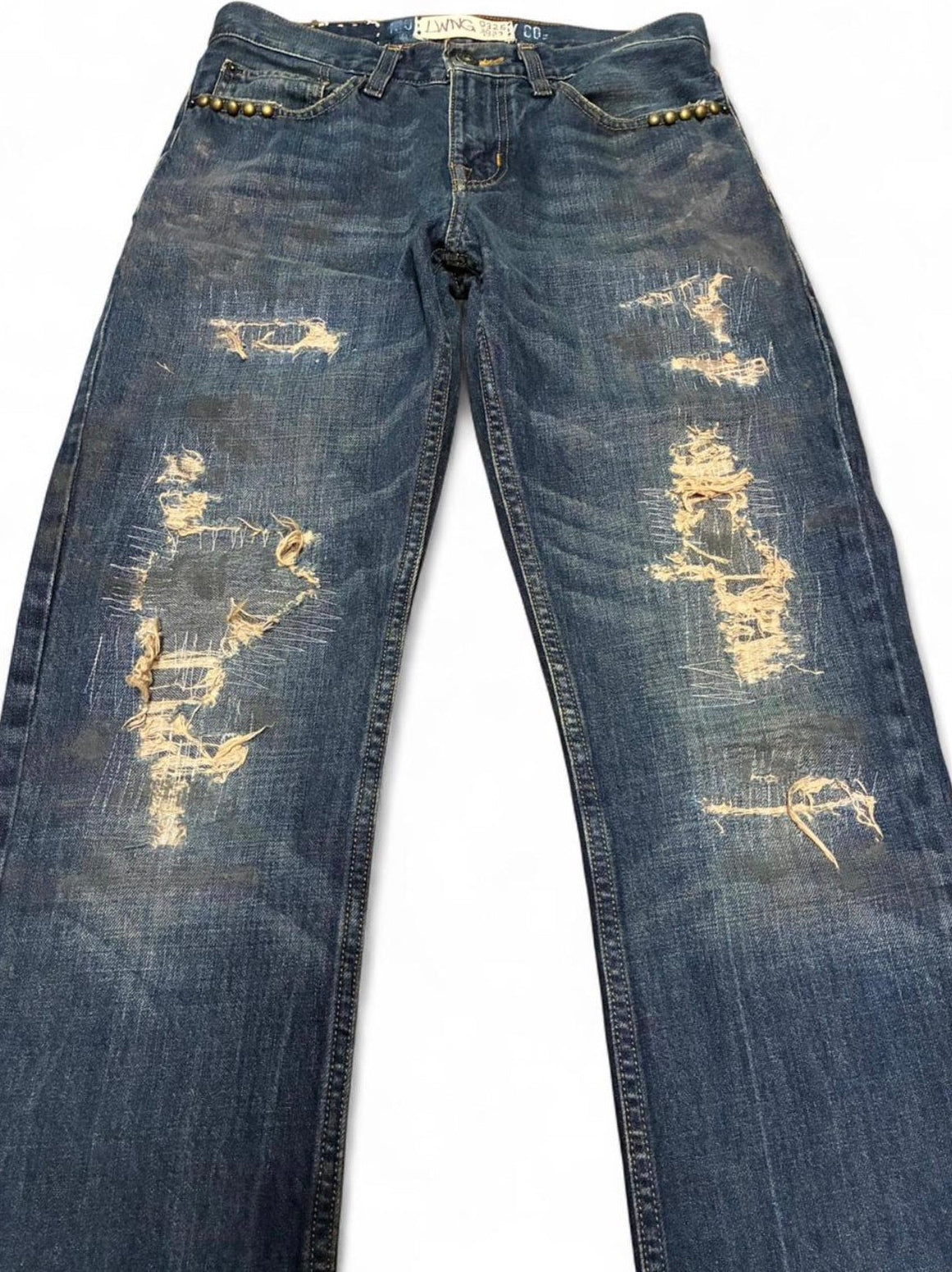 Double Pocket Scribble Repair Jeans w/ Studs