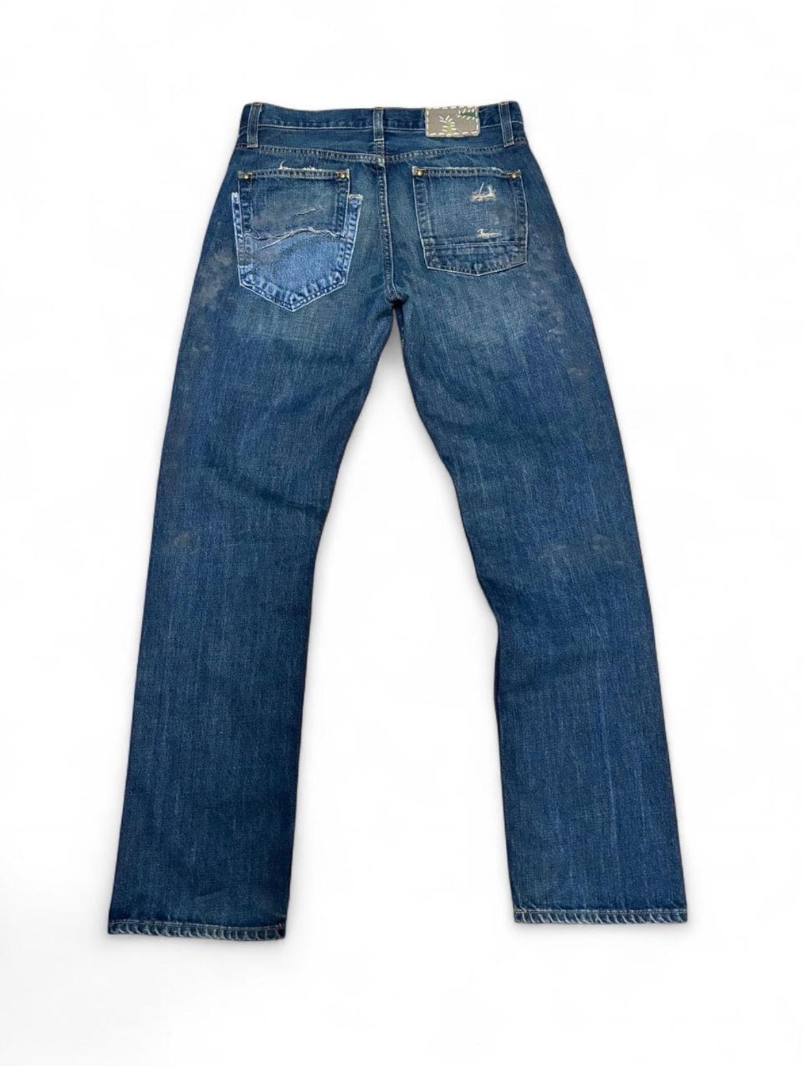 Double Pocket Scribble Repair Jeans w/ Studs
