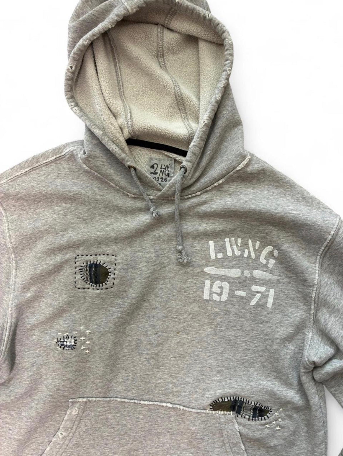 Sashiko Repaired Hoodie with Flannel Patches