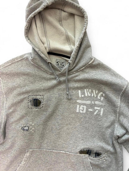 Sashiko Repaired Hoodie with Flannel Patches