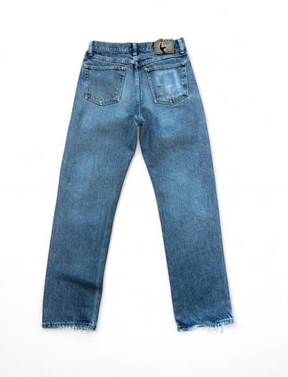 Sashiko Repaired Straight Fit Jeans with Cross Stitches and Studs