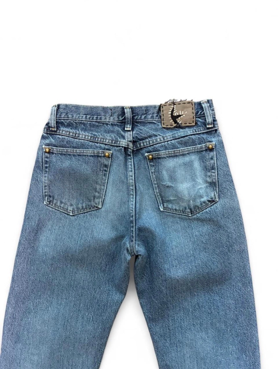 Sashiko Repaired Straight Fit Jeans with Cross Stitches and Studs