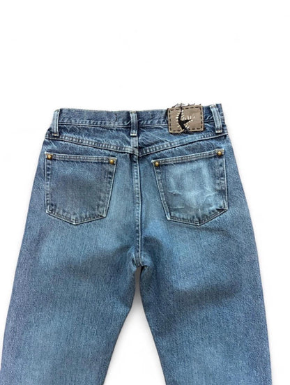 Sashiko Repaired Straight Fit Jeans with Cross Stitches and Studs