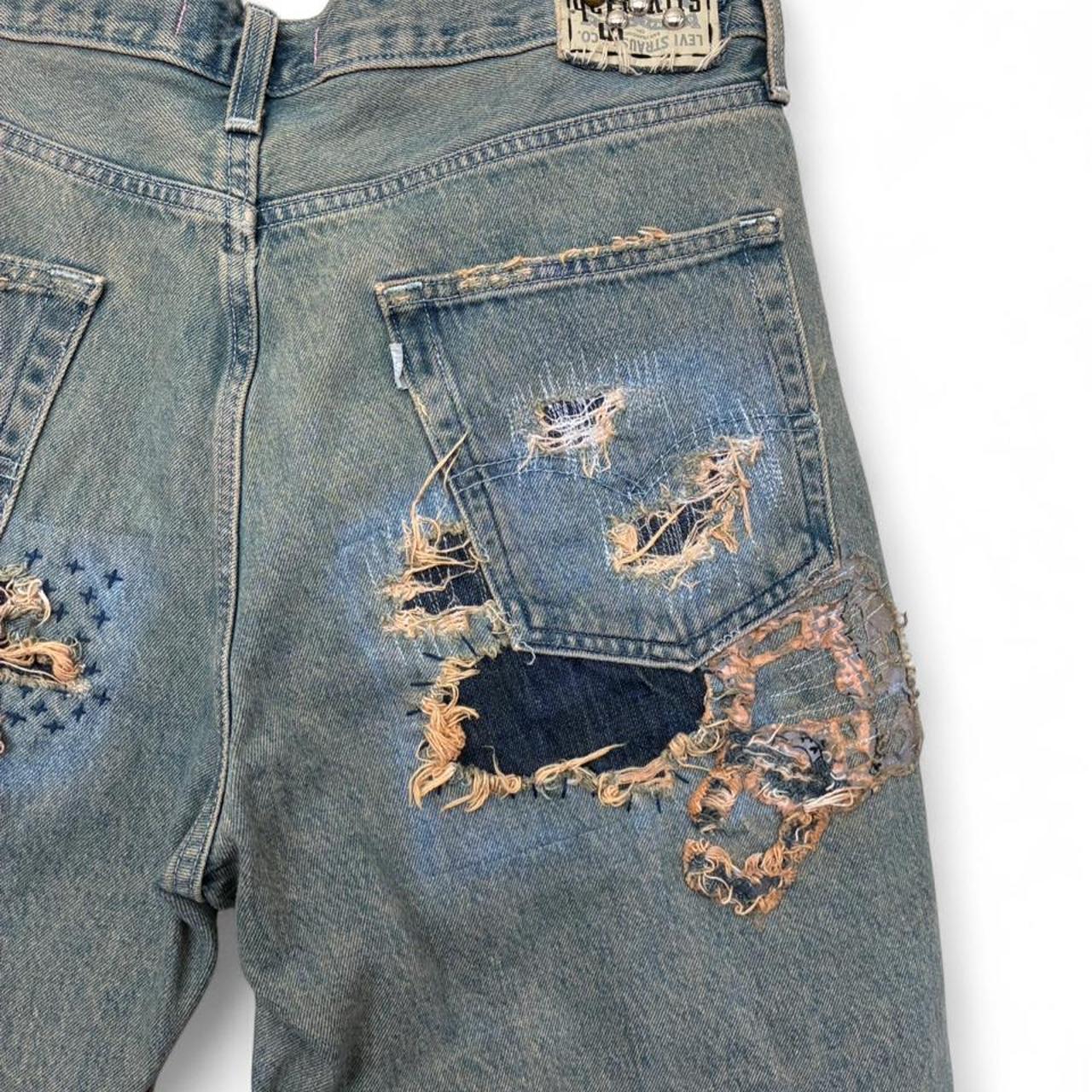 Sashiko Boro Repaired Tattered Baggy Jean Shorts