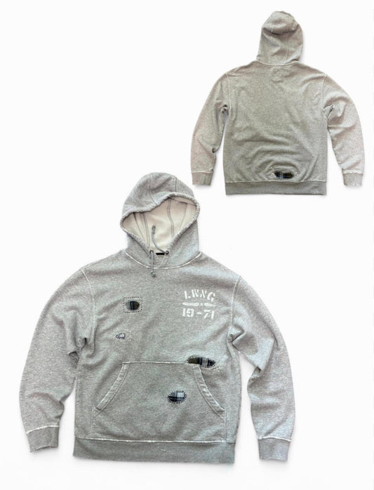 Sashiko Repaired Hoodie with Flannel Patches